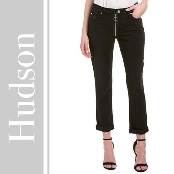 NEW Hudson Black Riley Crop with Exposed Zipper Jeans Size 24 - Picture 1 of 9